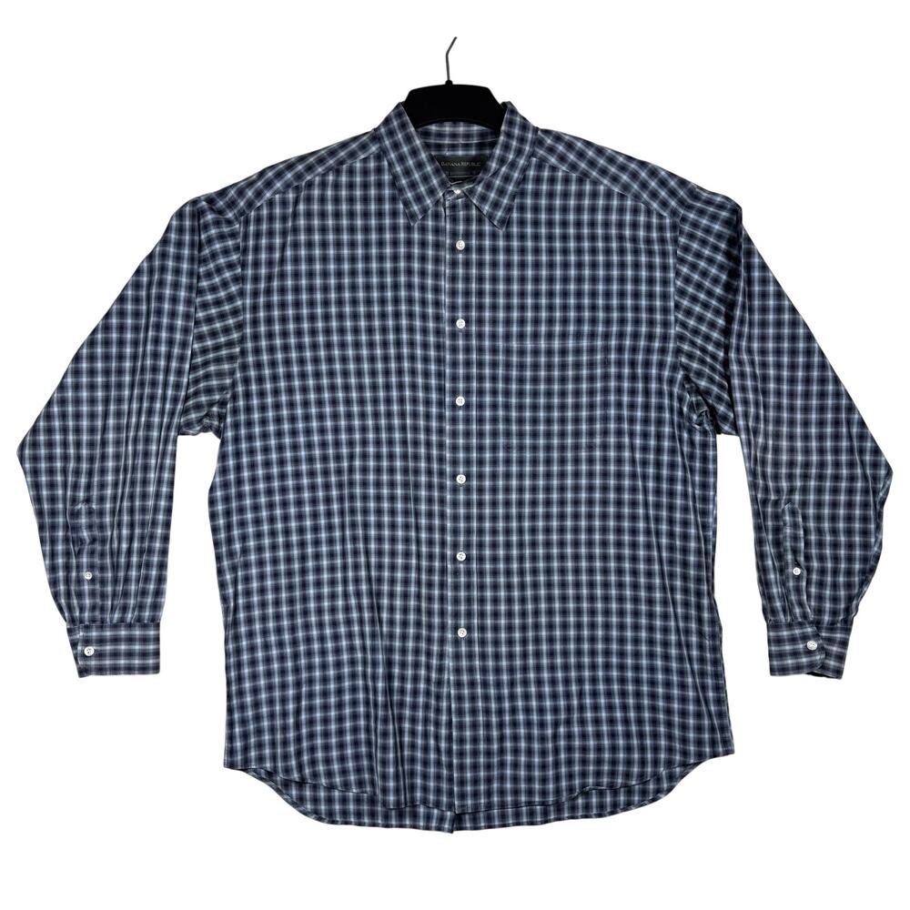 Banana Republic XL Blue‎ Plaid Long Sleeve Button Down Shirt Cotton